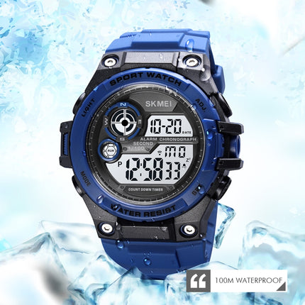 SKMEI 1759 Dual Time Digital Display Waterproof PU Leather Strap Luminous Electronic Watch(Blue)-garmade.com