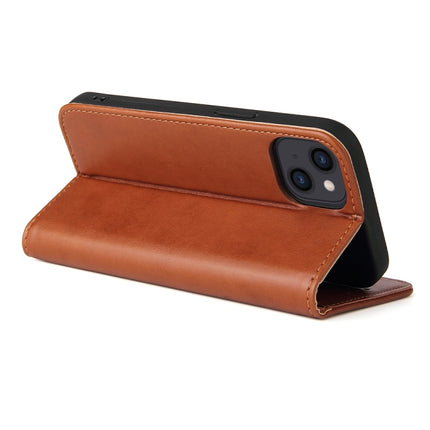 Fierre Shann PU Leather Texture Horizontal Flip Leather Case with Holder & Card Slots & Wallet For iPhone 13 mini(Brown)-garmade.com