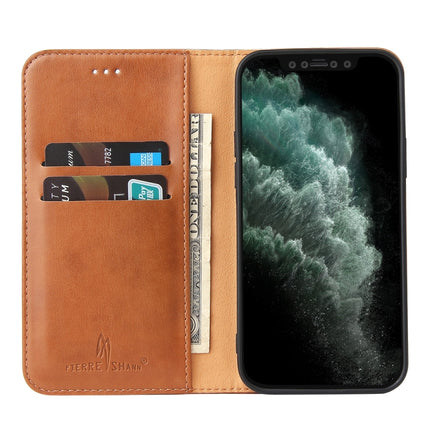 Fierre Shann PU Leather Texture Horizontal Flip Leather Case with Holder & Card Slots & Wallet For iPhone 13 mini(Brown)-garmade.com