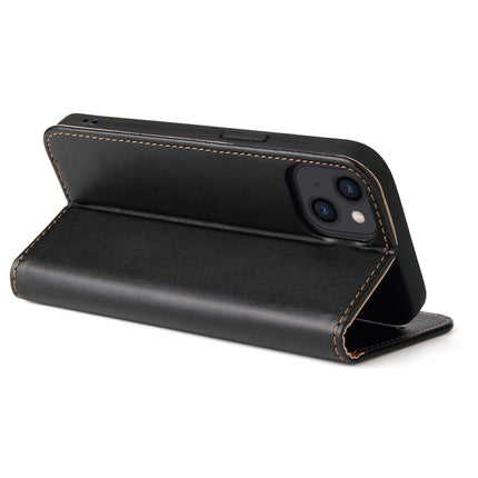Fierre Shann PU Leather Texture Horizontal Flip Leather Case with Holder & Card Slots & Wallet For iPhone 13(Black)-garmade.com