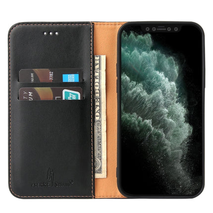 Fierre Shann PU Leather Texture Horizontal Flip Leather Case with Holder & Card Slots & Wallet For iPhone 13(Black)-garmade.com