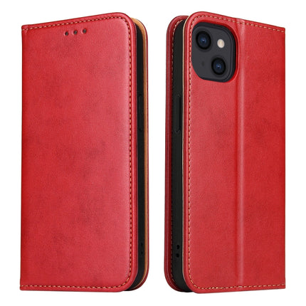 Fierre Shann PU Leather Texture Horizontal Flip Leather Case with Holder & Card Slots & Wallet For iPhone 13(Red)-garmade.com