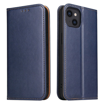 Fierre Shann PU Leather Texture Horizontal Flip Leather Case with Holder & Card Slots & Wallet For iPhone 13(Blue)-garmade.com