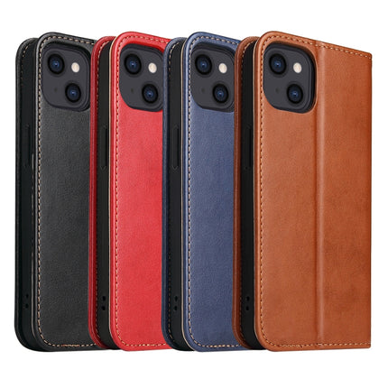 Fierre Shann PU Leather Texture Horizontal Flip Leather Case with Holder & Card Slots & Wallet For iPhone 13(Blue)-garmade.com