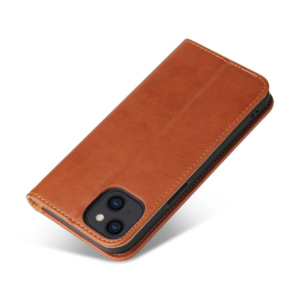 Fierre Shann PU Leather Texture Horizontal Flip Leather Case with Holder & Card Slots & Wallet For iPhone 13(Brown)-garmade.com