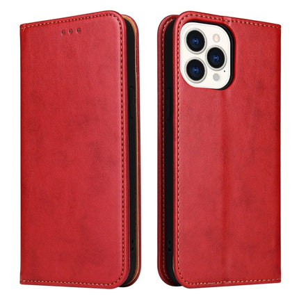 Fierre Shann PU Leather Texture Horizontal Flip Leather Case with Holder & Card Slots & Wallet For iPhone 13 Pro(Red)-garmade.com