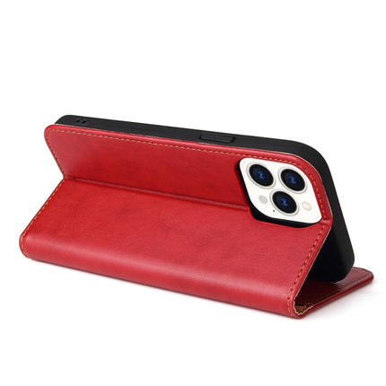 Fierre Shann PU Leather Texture Horizontal Flip Leather Case with Holder & Card Slots & Wallet For iPhone 13 Pro(Red)-garmade.com