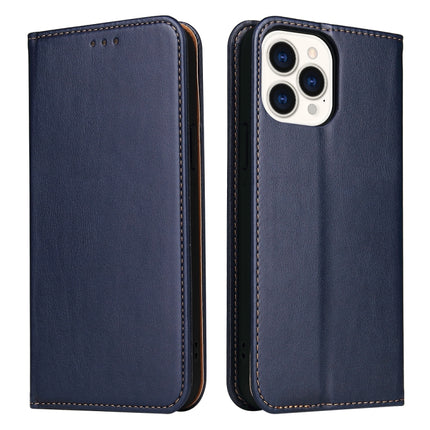 Fierre Shann PU Leather Texture Horizontal Flip Leather Case with Holder & Card Slots & Wallet For iPhone 13 Pro(Blue)-garmade.com