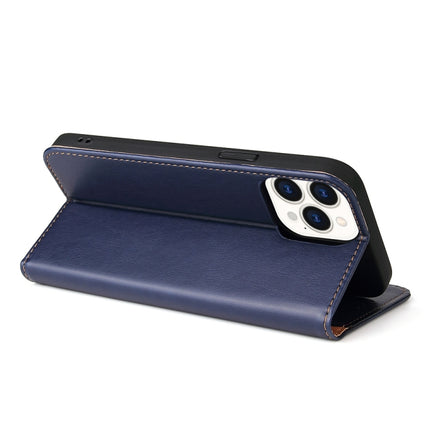 Fierre Shann PU Leather Texture Horizontal Flip Leather Case with Holder & Card Slots & Wallet For iPhone 13 Pro(Blue)-garmade.com