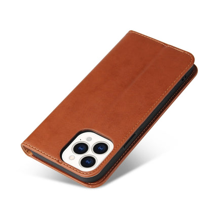 Fierre Shann PU Leather Texture Horizontal Flip Leather Case with Holder & Card Slots & Wallet For iPhone 13 Pro(Brown)-garmade.com