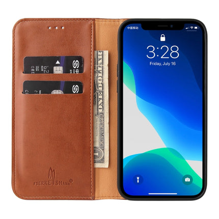 Fierre Shann PU Leather Texture Horizontal Flip Leather Case with Holder & Card Slots & Wallet For iPhone 13 Pro Max(Brown)-garmade.com