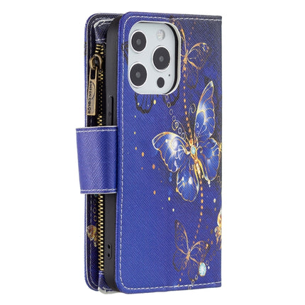 Colored Drawing Pattern Zipper Horizontal Flip Leather Case with Holder & Card Slots & Wallet For iPhone 13 mini(Purple Butterfly)-garmade.com