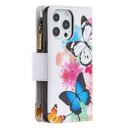 Colored Drawing Pattern Zipper Horizontal Flip Leather Case with Holder & Card Slots & Wallet For iPhone 13 mini(Two Butterflies)-garmade.com