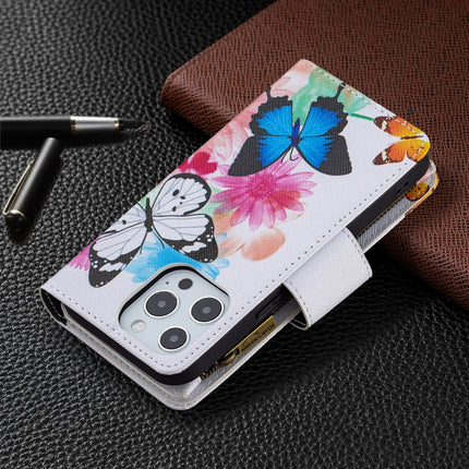 Colored Drawing Pattern Zipper Horizontal Flip Leather Case with Holder & Card Slots & Wallet For iPhone 13 mini(Two Butterflies)-garmade.com