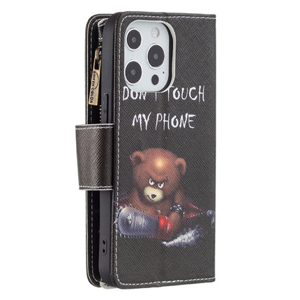Colored Drawing Pattern Zipper Horizontal Flip Leather Case with Holder & Card Slots & Wallet For iPhone 13 mini(Bear)-garmade.com