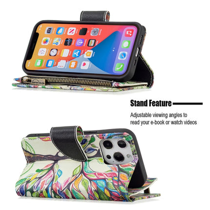 Colored Drawing Pattern Zipper Horizontal Flip Leather Case with Holder & Card Slots & Wallet For iPhone 13 mini(Tree)-garmade.com