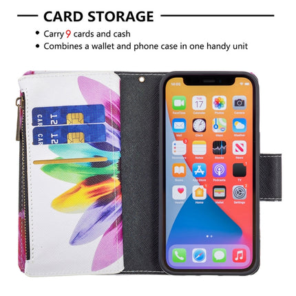 Colored Drawing Pattern Zipper Horizontal Flip Leather Case with Holder & Card Slots & Wallet For iPhone 13 mini(Sun Flower)-garmade.com