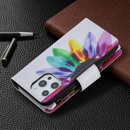 Colored Drawing Pattern Zipper Horizontal Flip Leather Case with Holder & Card Slots & Wallet For iPhone 13 mini(Sun Flower)-garmade.com