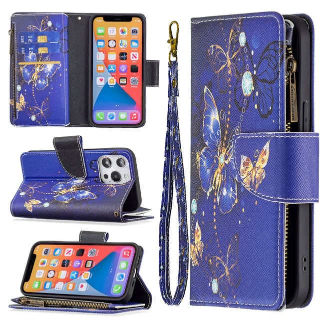 Colored Drawing Pattern Zipper Horizontal Flip Leather Case with Holder & Card Slots & Wallet For iPhone 13(Purple Butterfly)-garmade.com