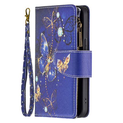 Colored Drawing Pattern Zipper Horizontal Flip Leather Case with Holder & Card Slots & Wallet For iPhone 13(Purple Butterfly)-garmade.com