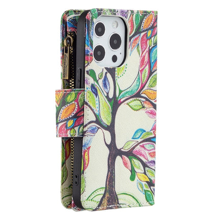 Colored Drawing Pattern Zipper Horizontal Flip Leather Case with Holder & Card Slots & Wallet For iPhone 13(Tree)-garmade.com