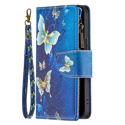 Colored Drawing Pattern Zipper Horizontal Flip Leather Case with Holder & Card Slots & Wallet For iPhone 13(Gold Butterfly)-garmade.com