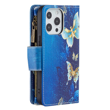 Colored Drawing Pattern Zipper Horizontal Flip Leather Case with Holder & Card Slots & Wallet For iPhone 13(Gold Butterfly)-garmade.com