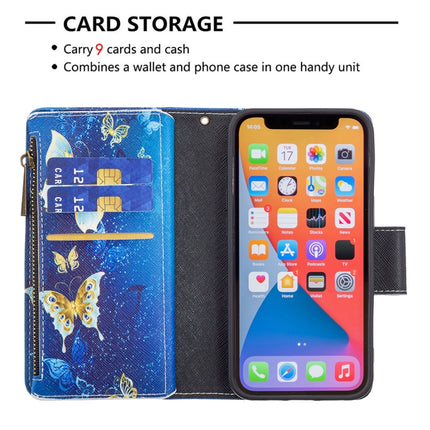 Colored Drawing Pattern Zipper Horizontal Flip Leather Case with Holder & Card Slots & Wallet For iPhone 13(Gold Butterfly)-garmade.com