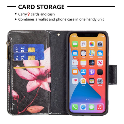 Colored Drawing Pattern Zipper Horizontal Flip Leather Case with Holder & Card Slots & Wallet For iPhone 13(Lotus)-garmade.com