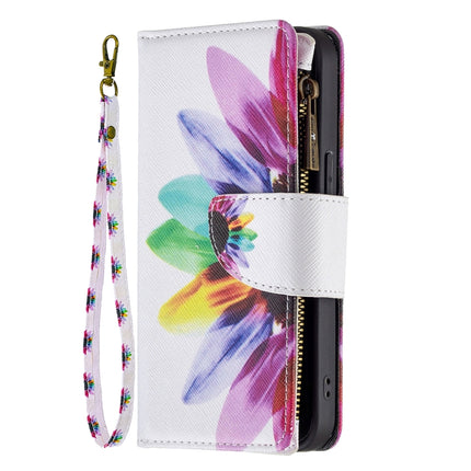 Colored Drawing Pattern Zipper Horizontal Flip Leather Case with Holder & Card Slots & Wallet For iPhone 13(Sun Flower)-garmade.com