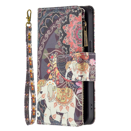 Colored Drawing Pattern Zipper Horizontal Flip Leather Case with Holder & Card Slots & Wallet For iPhone 13(Flower Elephants)-garmade.com