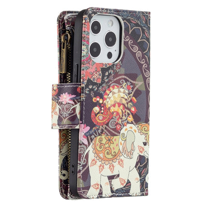 Colored Drawing Pattern Zipper Horizontal Flip Leather Case with Holder & Card Slots & Wallet For iPhone 13(Flower Elephants)-garmade.com