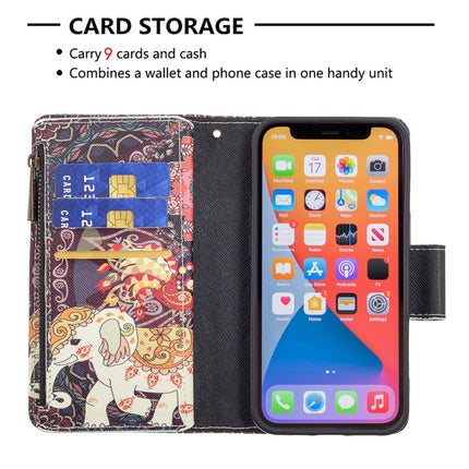 Colored Drawing Pattern Zipper Horizontal Flip Leather Case with Holder & Card Slots & Wallet For iPhone 13(Flower Elephants)-garmade.com