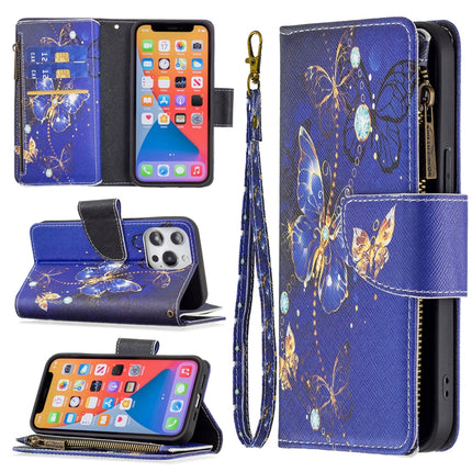 Colored Drawing Pattern Zipper Horizontal Flip Leather Case with Holder & Card Slots & Wallet For iPhone 13 Pro(Purple Butterfly)-garmade.com