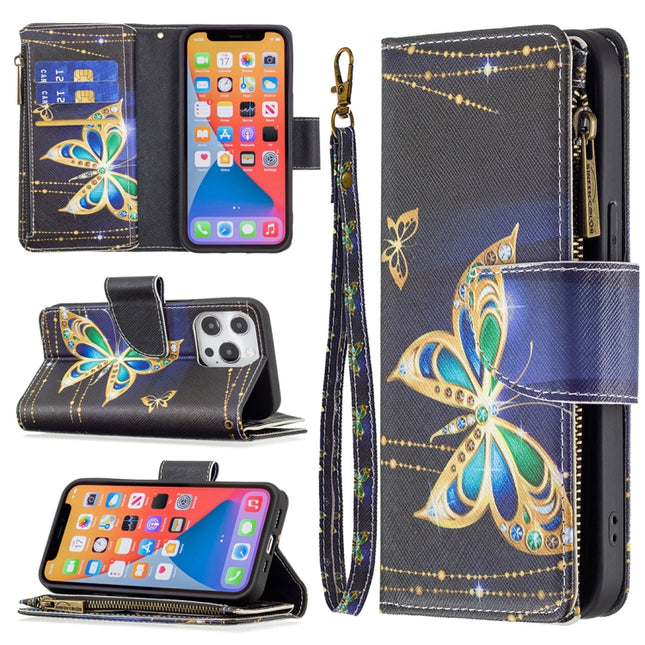 Colored Drawing Pattern Zipper Horizontal Flip Leather Case with Holder & Card Slots & Wallet For iPhone 13 Pro(Big Butterfly)-garmade.com