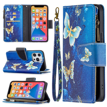 Colored Drawing Pattern Zipper Horizontal Flip Leather Case with Holder & Card Slots & Wallet For iPhone 13 Pro(Gold Butterfly)-garmade.com