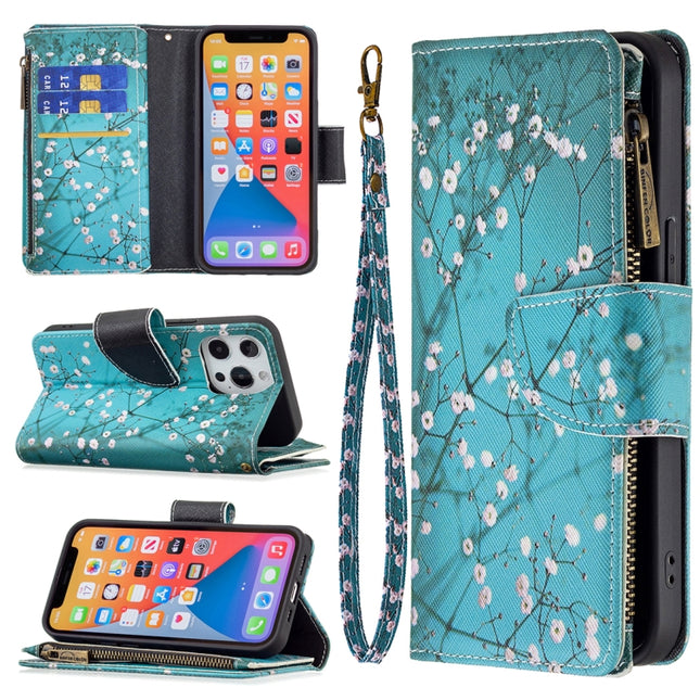 Colored Drawing Pattern Zipper Horizontal Flip Leather Case with Holder & Card Slots & Wallet For iPhone 13 Pro(Plum Blossom)-garmade.com