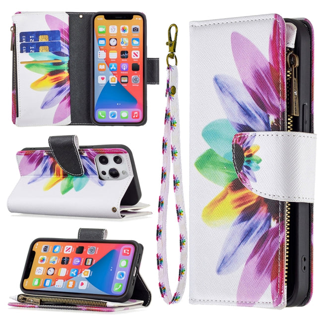 Colored Drawing Pattern Zipper Horizontal Flip Leather Case with Holder & Card Slots & Wallet For iPhone 13 Pro(Sun Flower)-garmade.com