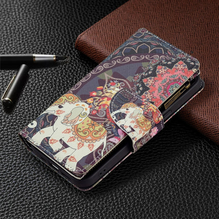 Colored Drawing Pattern Zipper Horizontal Flip Leather Case with Holder & Card Slots & Wallet For iPhone 13 Pro(Flower Elephants)-garmade.com