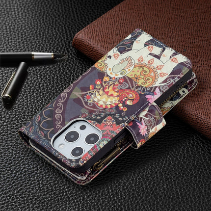 Colored Drawing Pattern Zipper Horizontal Flip Leather Case with Holder & Card Slots & Wallet For iPhone 13 Pro(Flower Elephants)-garmade.com