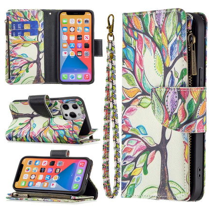 Colored Drawing Pattern Zipper Horizontal Flip Leather Case with Holder & Card Slots & Wallet For iPhone 13 Pro Max(Tree)-garmade.com
