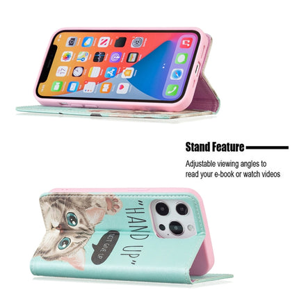 Colored Drawing Pattern Invisible Magnetic Horizontal Flip PU Leather Case with Holder & Card Slots & Wallet For iPhone 13 mini(Cat)-garmade.com