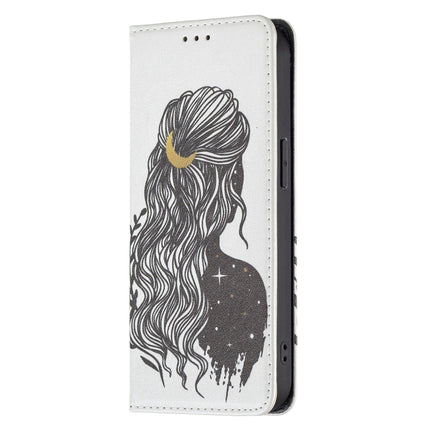 Colored Drawing Pattern Invisible Magnetic Horizontal Flip PU Leather Case with Holder & Card Slots & Wallet For iPhone 13 mini(Girl)-garmade.com