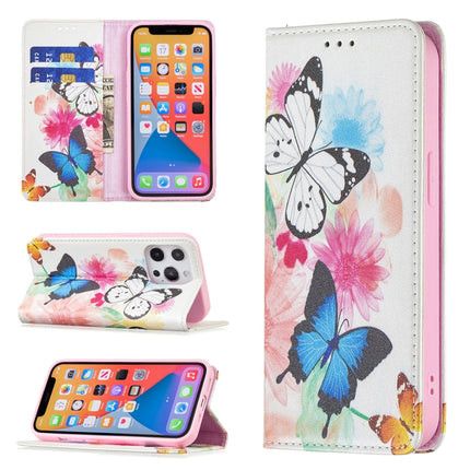 Colored Drawing Pattern Invisible Magnetic Horizontal Flip PU Leather Case with Holder & Card Slots & Wallet For iPhone 13 mini(Two Butterflies)-garmade.com