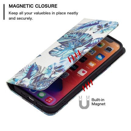 Colored Drawing Pattern Invisible Magnetic Horizontal Flip PU Leather Case with Holder & Card Slots & Wallet For iPhone 13 mini(Blue Leaves)-garmade.com