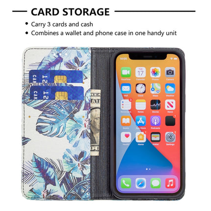 Colored Drawing Pattern Invisible Magnetic Horizontal Flip PU Leather Case with Holder & Card Slots & Wallet For iPhone 13 mini(Blue Leaves)-garmade.com