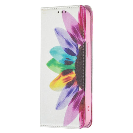 Colored Drawing Pattern Invisible Magnetic Horizontal Flip PU Leather Case with Holder & Card Slots & Wallet For iPhone 13 mini(Sun Flower)-garmade.com