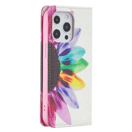 Colored Drawing Pattern Invisible Magnetic Horizontal Flip PU Leather Case with Holder & Card Slots & Wallet For iPhone 13 mini(Sun Flower)-garmade.com