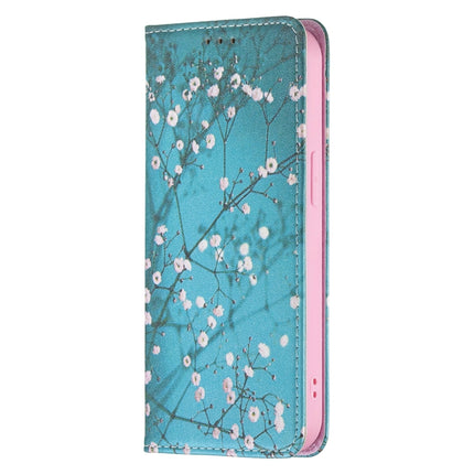 Colored Drawing Pattern Invisible Magnetic Horizontal Flip PU Leather Case with Holder & Card Slots & Wallet For iPhone 13 mini(Plum Blossom)-garmade.com