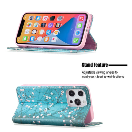 Colored Drawing Pattern Invisible Magnetic Horizontal Flip PU Leather Case with Holder & Card Slots & Wallet For iPhone 13 mini(Plum Blossom)-garmade.com